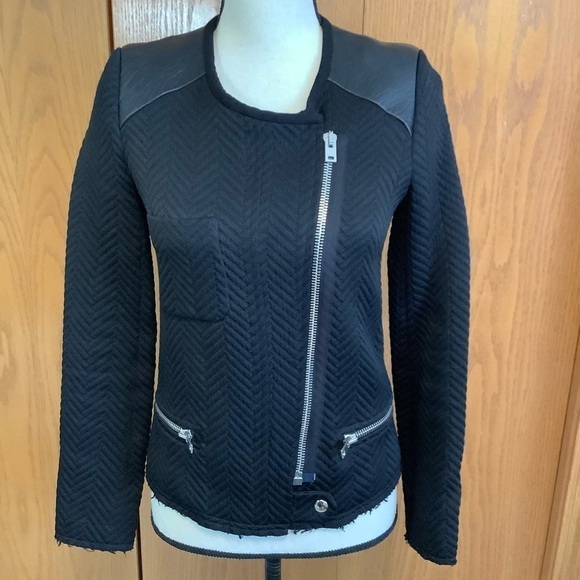 IRO Black Phoebe Leather Trimmed Jacket Sz-0/XS - Picture 1 of 8